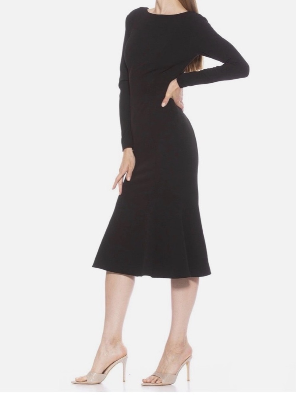 ✨ Alexia Admor Ximena Black Long Sleeve MIDI Dress Sz M✨